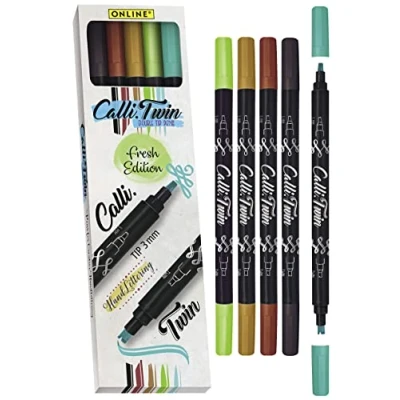 Imagen de Online Calli.Twin Fresh Double Line Pen juego de 5 rotuladores doble punta para escritura a mano, caligrafía, caligrafía y dividida diarios, acuarelas