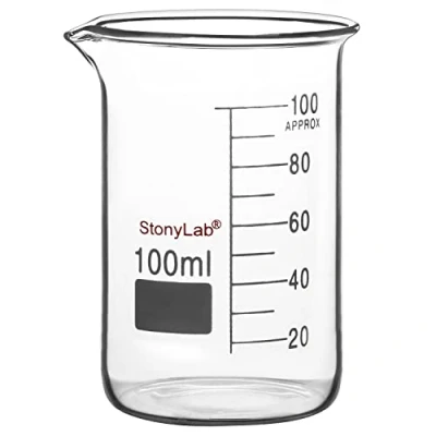 Imagen de stonylab Vaso de Precipitados Vidrio, 1 Paquete Vidrio Borosilicato Graduado Baja Forma Griffin con Pico Verter Laboratorio, 100 ml