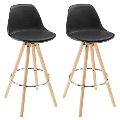 Imagen de WOLTU® 2 x Taburete de Bar con Respaldo, Marco Madera Maciza Imitación Cuero, para Cocina, Bar, Paquete Unidades Negro