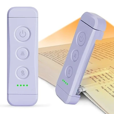 Imagen de Glocusent Luz Lectura Recargable USB, Lampara de LED con Pinzas, 3 Colores Ámbar &amp; 5 Brillos Regulables, Compacta y Larga Duración,Regalo para los Amantes del Libro