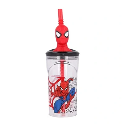 Imagen de Stor Vaso Infantil Reutilizable con Pajita y Tapa figurita 3D Capacidad de 360 ml Spiderman