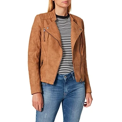 Imagen de ONLY Onlava Biker Chaqueta de cuero sintético, Mujer, Talla: 34, Toasted coconut