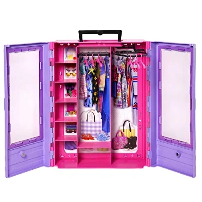 Imagen de Barbie Fashionista Armario portátil para Ropa de muñeca, Incluye 6 Perchas, no Juguete +3 años (Mattel HJL65)