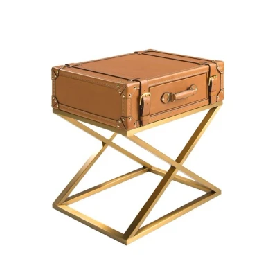 Imagen de Mesa rincón rectangular piel y acero 2148