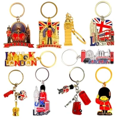 Imagen de Bells Box 10 llaveros de Londres, llavero recuerdo británico Inglaterra, multicolor, Mix sizes