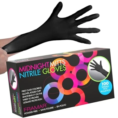 Imagen de FRAMAR guantes de nitrilo negros pequeños desechables pequeños, sin látex Paquete 100