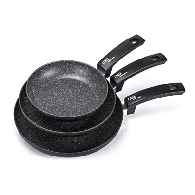 Imagen de Moneta Set de 3 sartenes inducción Etnea, con revestimiento antiadherente y antiarañazos, todas las fuentes calor, aptas para lavavajillas, piezas, 20, 24, 28 cm