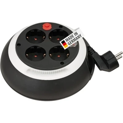 Imagen de Brennenstuhl Comfort Line enrollacables doméstico con 4 enchufes (cable de 3 m, alargador eléctrico enrollable, para uso al hogar) negro/blanco