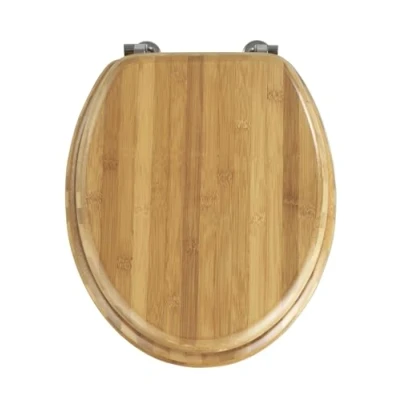 Imagen de WENKO Tapa de WC Bambus sujeción metal cromo, Bambú, 34.5 x 41.5 cm, Marrón oscuro