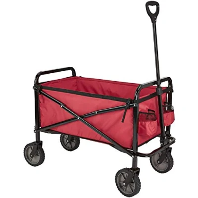 Imagen de Amazon Basics Carreta plegable para jardín y aire libre con bolsa de cubierta, rojo
