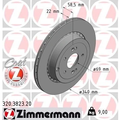 Imagen de ZIMMERMANN 320.3823.20 Disco de freno 340 22 7/5 5 114 ventilación externa revestido KIA: Stinger Hatchback