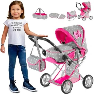 Imagen de Kinderplay Carrito Bebe Juguetes, Cochecito para Muñecas de Muñecas, Gondola, Permite Ajustar El Mango En Un Rango 36.5 cm a 64 cm, Gris, KP0200S