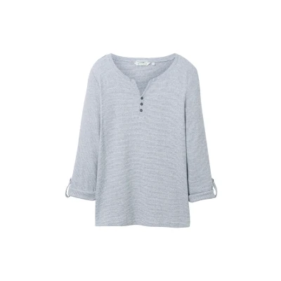Imagen de TOM Tailor Longsleeve Stripe Henley Camiseta de manga larga Offwhite navy, Mujer, Talla: 42, navy