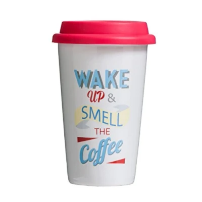 Imagen de Premier 0722880 Taza de Viaje Wake Up, Porcelana, Multicolor, 9 cm