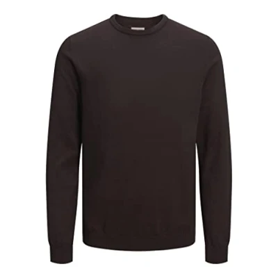Imagen de JACK &amp; JONES Suéter de punto masculino con cuello redondo Color sólido Jersey redondo, Marrón (Mulch), XL
