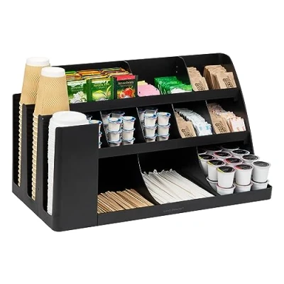 Imagen de Mind Reader Pionero organizador de 11 compartimentos para condimentos, color negro 14 compartimentos, extragrande.