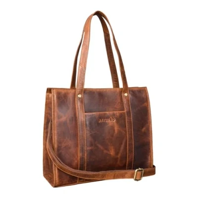 Imagen de STILORD &#039;Ariana&#039; Bolso Shopper Piel Mujer Elegante de Mano Bandolera Business para Portátil 13,3 Pulgadas Cuero Genuino, Color:Kara Cognac
