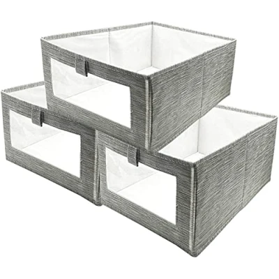 Imagen de SUPRBIRD Cajas de almacenaje Plegable, Conjunto 3 Organizadoras Tela, Cubos Almacenamiento con Ventana Transparente, Organizadores Contenedore para Ropa Juguetes Libros