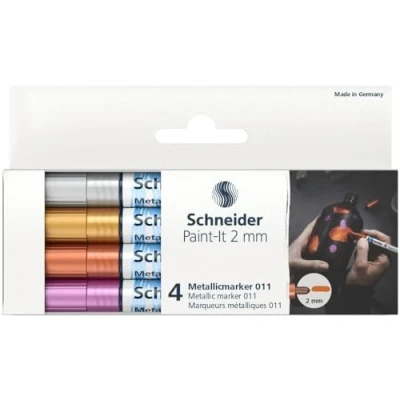 Imagen de Schneider Paint It Juego de 4 carteles metálicos (2 unidades, grosor trazo 2 mm, nueva tecnología pigmento, efecto brillante), color plateado, dorado, cobre y morado