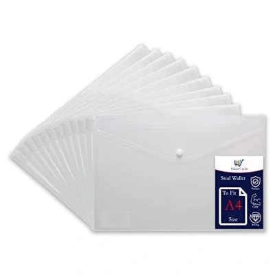 Imagen de Carteras de plástico transparente A4, carpetas sobres transparentes, carpeta documentos escolares, cartera con botones a presión, bolsillos plástico, oficina, cierre botón (para