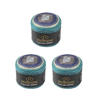 Imagen de Cupcake Glitter Simli 2140 Ovillos de lana para tejer y ganchillo (3 x 150 g, 450 g), turca degradado (petróleo, turquesa, gris 2140)