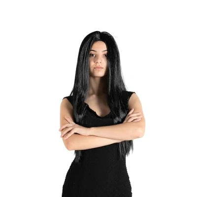 Imagen de Ciao Morticia Addams Peluca Larga Recta Negra Mujer Wig, Color Black, One Size (23083)