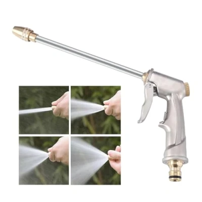 Imagen de Pistola Manguera Jardin Metal Agua Presion Boquilla de Jardín 4 Modos Pulverizar Ajustable Riego Grifo para