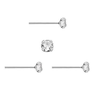 Imagen de DENI 3 pendientes nariz palo recto, plata, piedra zirconia cubica redonda brillante grande 2,5mm, fino 0,6mm