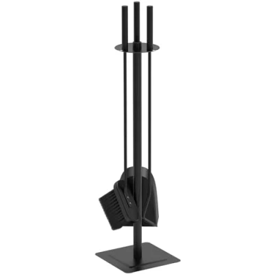 Imagen de VOUNOT Kit Utensilios Chimenea 4 Piezas, Juego de Accesorios para Chimenea, Herramientas Hierro Forjado, Atizador, Escoba, Pala y Soporte, Negro