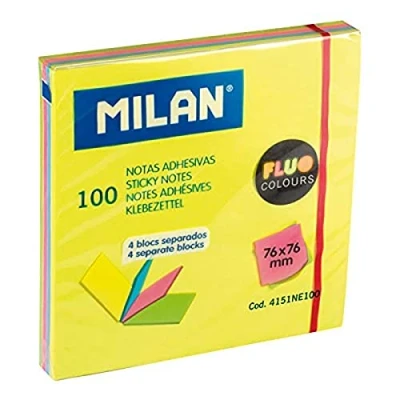 Imagen de MILAN Bloc 100 notas adhesivas 4 blocs separados colores Fluo 76 x mm