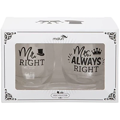 Imagen de Juego de dos copas vino sin pie &#039;Mr Right Mrs Always Right&#039;, caja regalo, 530 ml