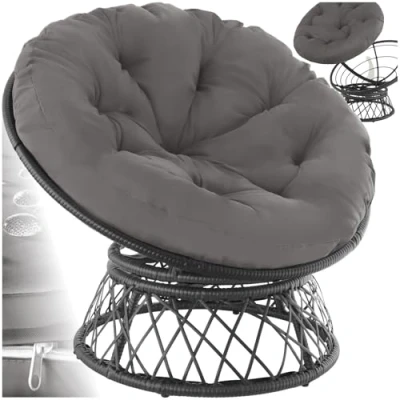 Imagen de tectake® Sillón de Ratán y Acero en Forma Cuenco, Giratorio, Muebles Jardín Exterior Resistentes a Intemperie, para Conjunto Exterior, Cojín Grande Mullido, Altura Ajustable negro