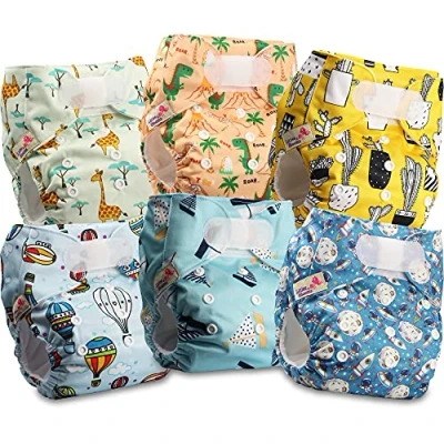 Imagen de Littles and Bloomz Pañal reutilizable para bebé con HOOK LOOP, 6 pañales, FLV2 0602