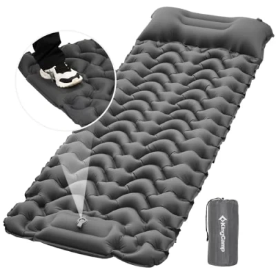 Imagen de KingCamp Colchón de Camping Ultraligero, Autoinflable con Bomba Pie Integrada,Esterilla Inflable Portatíl Aire Almohada, para Viajes, Senderismo, Playa (Gray)