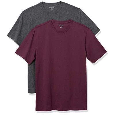 Imagen de Amazon Essentials Camiseta de Manga Corta, Cuello Redondo y Corte Ajustado Hombre, Pack 2, Burdeos/Carbón Mezcla, XXL
