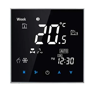 Imagen de Qiumi Termostato WiFi, Aire Acondicionado Inteligente Controlador de Temperatura, 4 Tubos, Funciona con Alexa Página Principal Google, Negro Panel 95 240V AC