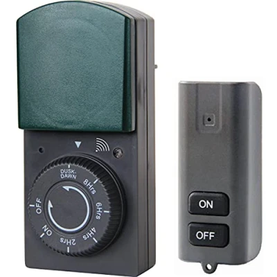 Imagen de Electraline 58110 Temporizador Programador de Exterior IP44 función Countdown con Sensor y Mando a Distancia, Negro/Verde