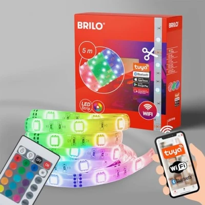 Imagen de BRILONER Leuchten Cinta, Tira de LED 5 m, autoadhesiva, se Puede acortar, Regulable, Incluido Remoto, WiFi, Control Aplicaciones, Amazon Echo, función Cambio Color, Blanco, 2256 150