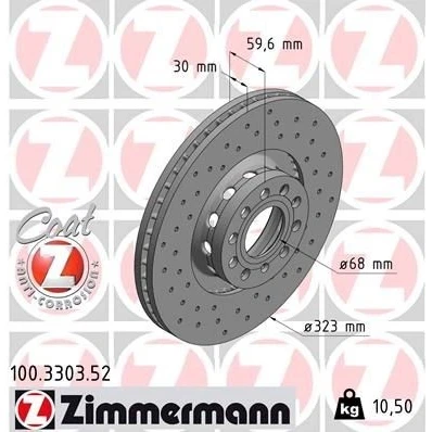Imagen de ZIMMERMANN SPORT COAT Z 100.3303.52 Disco de freno 323 30 10/5 5 112 ventilación externa, perforado revestido altamente carbonizado AUDI: A8 D3, D2