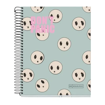 Imagen de Miquelrius Cuaderno A5, 140 Hojas de 70 g/m², Rayado horizontal 7 mm, 4 Franjas colores, 2 Taladros, Cubierta rígida, Colección Don&#039;t Panic