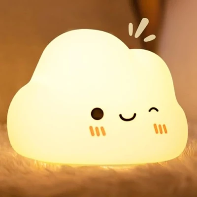 Imagen de Diboniur Luz Bebe Nocturna, Nocturna Infantil Control Táctil, 7 Colores 3 Brillo, Lampara Noche Recargable Quitamiedos Infantil, Deco Dormitorio de Niñas (Nube)