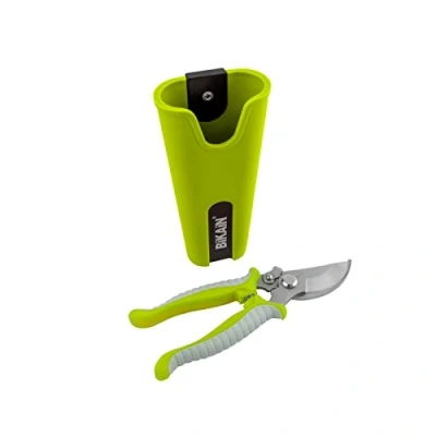 Imagen de Kit de Tijera Poda a 1 Mano y Funda Modelo 35RKIT2 Corte Bypass Cuchilla Acero Inoxidable Mango Ergonómico Antideslizante Flexible Multiusos Color Pistacho Bikain