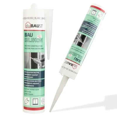 Imagen de dubaust BAS24 Silicona Sellador Neutro para Construcción Ventanas Interior/Exterior Resistente a la intemperie Altamente Elástico Cartucho de 310ml (Transparente)