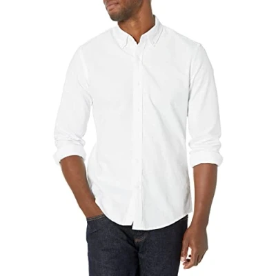 Imagen de Amazon Essentials Camisa Oxford de Manga Larga Ajuste Entallado Hombre, Blanco, S