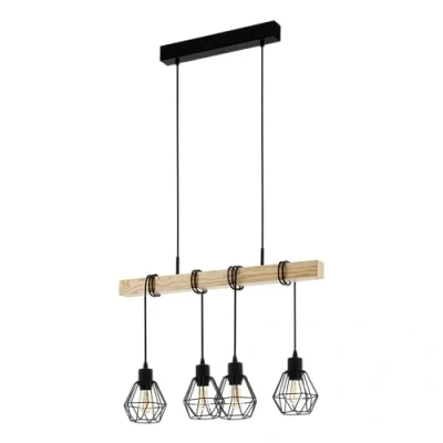 Imagen de EGLO Lámpara colgante Townshend, longitud 70 cm, negro/roble, 4 luces.