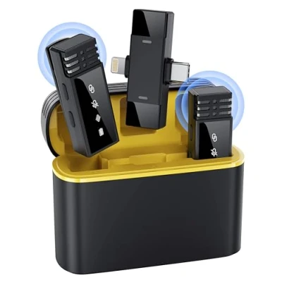 Imagen de Qhot Microfono Inalambrico para iPhone, Micrófono Lavalier Inalámbrico Bluetooth Plug Play Grabación de Video, Portátil, Podcast, Vlog, Youtube/TikTok (iOS&amp;USB C/2 Mic M1)
