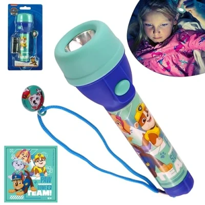 Imagen de Patrulla de la pata Antorcha Roja Luz flash LED para niños Linterna Batería Correa transporte Juguete noche brillante grande infantil 16cm