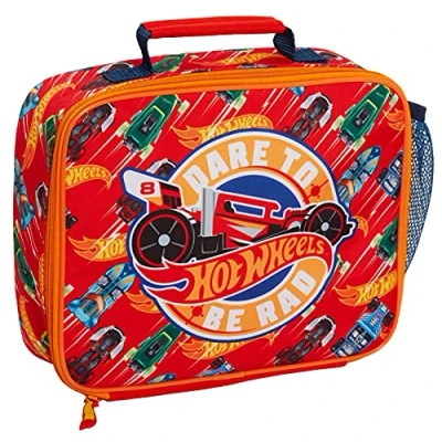 Imagen de Hot Wheels Bolsa de almuerzo para niños, coches, escuela, viajes, lonchera aislada con soporte bebidas, Red, Talla única, Fiambrera