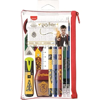 Imagen de Maped Estuche Escolar Colección Harry Potter Incluye 1 Goma de Borrar, Sacapuntas con Depósito, Tijeras Infantiles, Subrayador Amarillo, Regla, 3 Bolígrafos y 2 Lápices Grafito