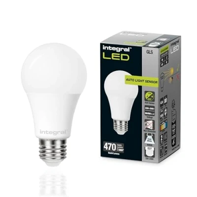 Imagen de Integral LED GLS E27 bombilla sensor crepuscular mate no regulable Blanco frío 4000K, 470lm, 4.8W (40W equivalente) Eficiente e ideal para exterior, porche, garaje, jardín, patio